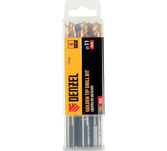 Сверло по металлу Golden Tip 11 мм, HSS-Tin, 6 шт, DIN 338 Denzel 717223