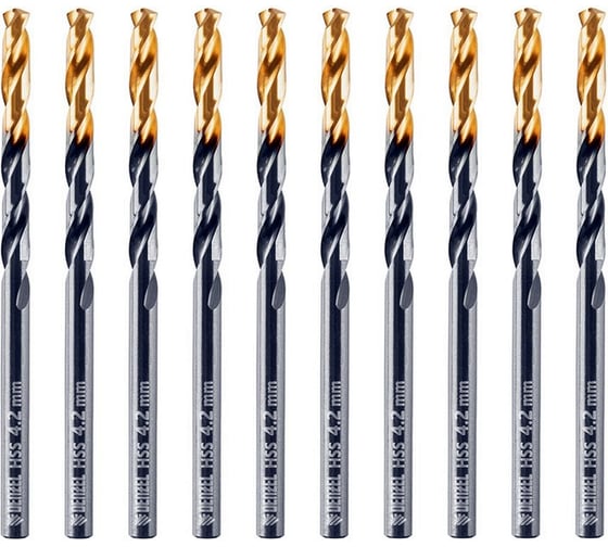 Сверло по металлу Golden Tip 4.2 мм, HSS-Tin, 10 шт, DIN 338 Denzel 717210