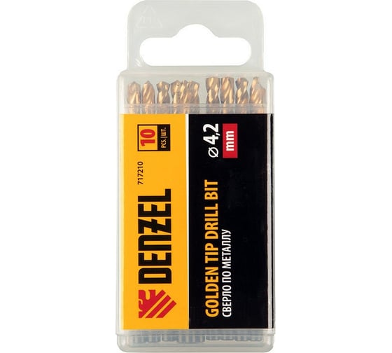 Сверло по металлу Golden Tip 4.2 мм, HSS-Tin, 10 шт, DIN 338 Denzel 717210
