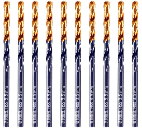 Сверло по металлу Golden Tip 3.5 мм, HSS-Tin, 10 шт, DIN 338 Denzel 717207