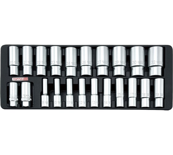 Набор головок удлиненных 8-32 мм, 1/2"DR, 23 предмета, в ложементе TOPTUL GAAT2202