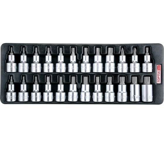 Набор головок торцевых 1/2"DR с насадками Hex, Torx, Spline 24 предмета, в ложементе TOPTUL GAAT2403