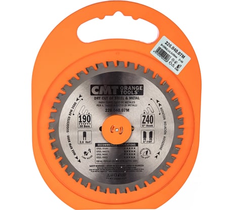 Диск пильный по металлу (190x30x2/1.6 мм; Z40; TCG) CMT 226.040.07M