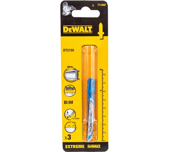 Пилки для лобзика DEWALT 3шт BIM 76х53х1мм рез-3мм T118AF DT 2150