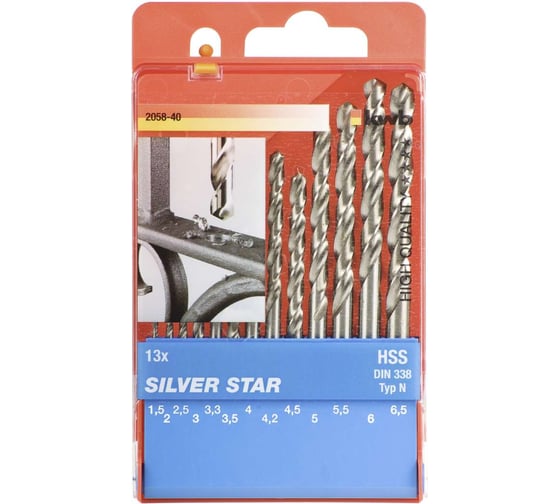 Сверла по металлу SILVER STAR (13 шт; 1.5-6.5 мм; HSS) KWB 2058-40