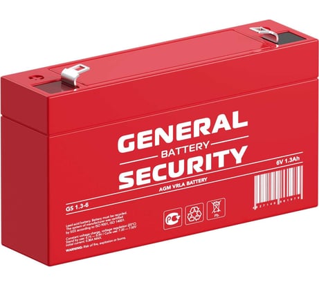 Аккумуляторная батарея General Security GS1.3-6 6В, 1.3 Ач УТ-00001372