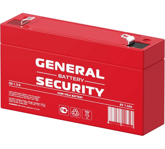 Аккумуляторная батарея General Security GS1.3-6 6В, 1.3 Ач УТ-00001372