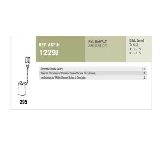 Комплект графитовых щеток 2 шт, Dewalt, OEM 381028-02/as Asein 1229J