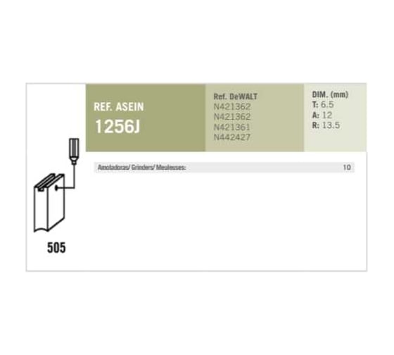 Комплект графитовых щеток 2 шт, Dewalt, OEM n421362/as Asein 1256J