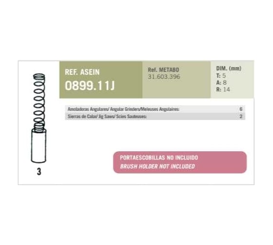 Комплект графитовых щеток 2 шт, Metabo, OEM 31603396 Asein 0899.11J
