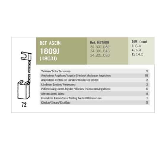 Комплект графитовых щеток 2 шт, Metabo, OEM 34301082/46/30/as Asein 1809J