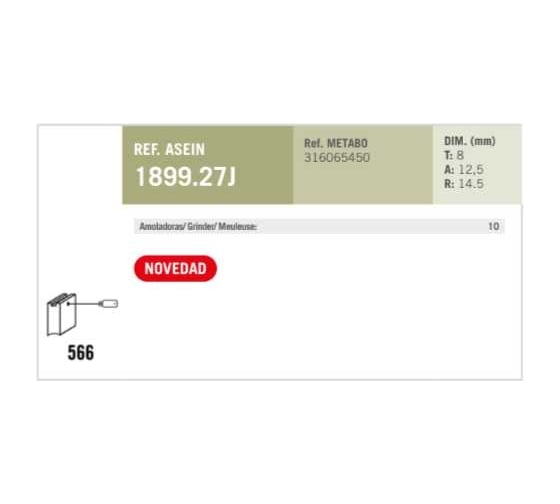 Комплект графитовых щеток 2 шт, Metabo, OEM 316065450/as Asein 1899.27J