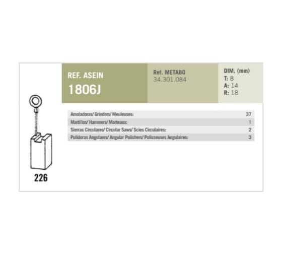 Комплект графитовых щеток 2 шт, Metabo, OEM 34301084/as Asein 1806J
