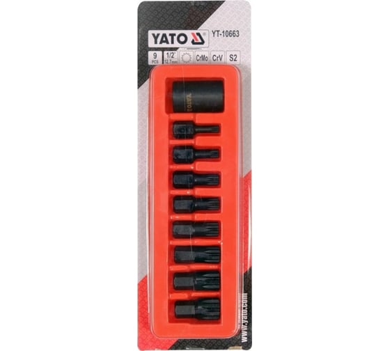 Набор ударных бит YATO 1/2" SPLINE (9 предметов) YT-10663 371410663 092 1