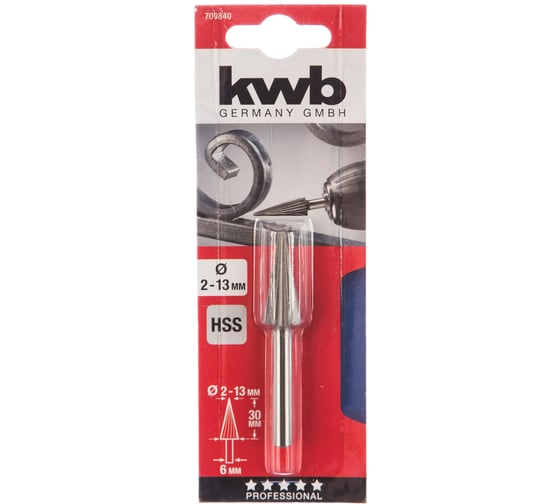 Фреза фасонная HSS (13х30 мм; хвостовик 6 мм; конус острый) по металлу KWB 7008-40