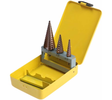 Набор сверл ступенчатых 3 шт, 4-12, 4-20, 4-32 мм, HSS-Co, 3-гранный хвостовик ТУНДРА 7546781