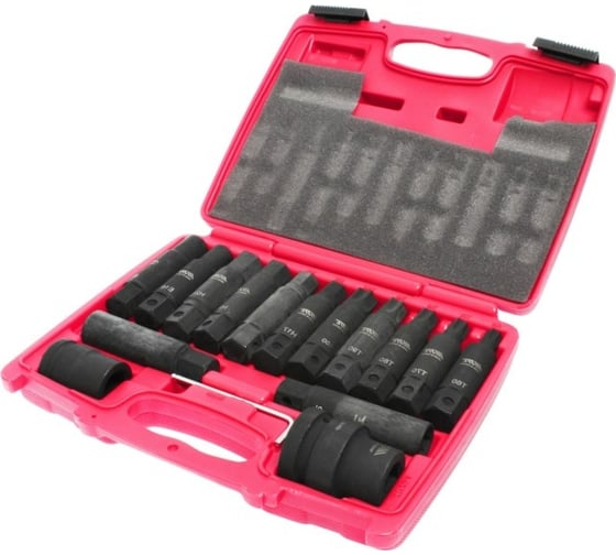 Набор ударных бит 3/4" SPLINE Е18-24, TORX Т60-100, HEX Н17-24 с держателем 3/4", 1" 107 мм (16 предметов) JTC J616C 1