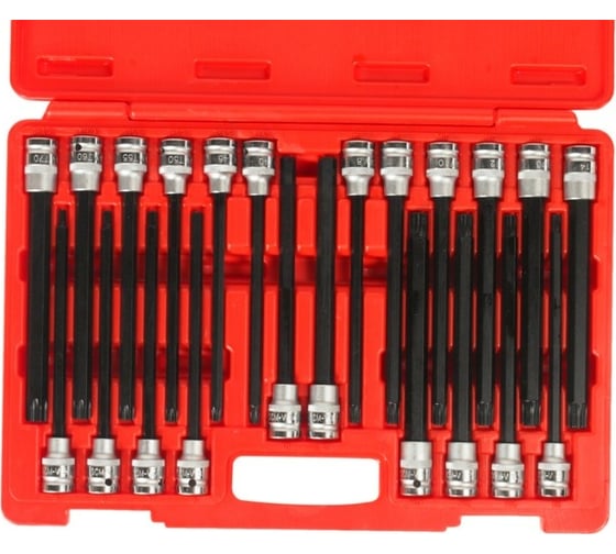 Набор 6-ти гранных бит-головок 1/2" HEX H5-H12, TORX T40-T70, SPLINE M8-M10, RM8-RM14 (22 предмета) JTC 5329
