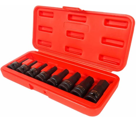 Набор ударных бит-головок 1/2" HEX H5-19 мм, длина 60 мм, в кейсе (8 предметов) JTC J408H