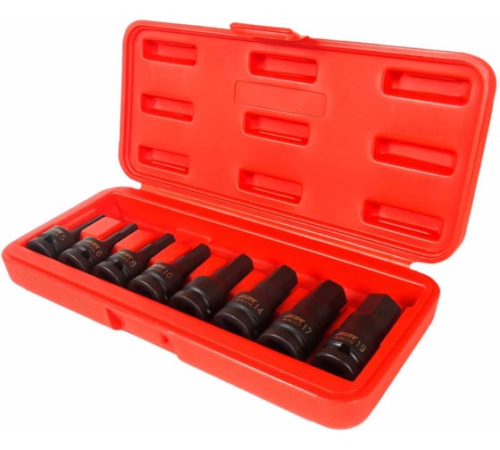 Набор ударных бит-головок 1/2" HEX H5-19 мм, длина 60 мм, в кейсе (8 предметов) JTC J408H