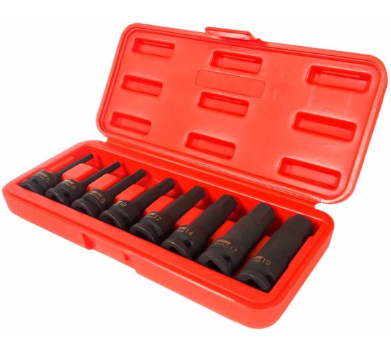 Набор ударных бит-головок 1/2" HEX H5-19 мм, длина 78 мм, в кейсе (8 предметов) JTC J408LH 1