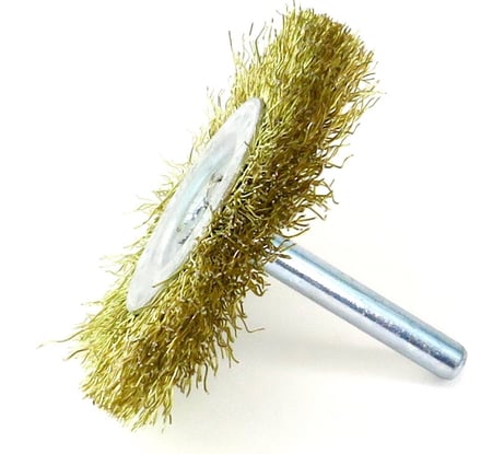 Щетка для дрели дисковая 63x10 мм, с хв-м 6 мм, гофрированная латунированная сталь 0.30 мм 13-177 EuroBrush EB-D63BS