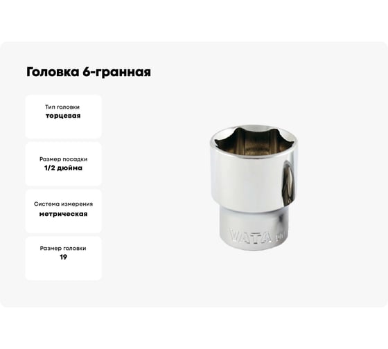 Головка 6-гранная SW 19 мм, 1/2"DR Vata 4060190