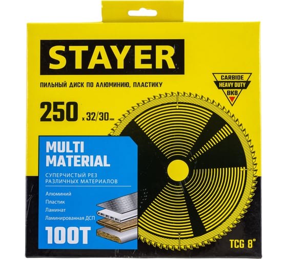Пильный диск по алюминию STAYER Multi Material 250x32/30 мм, 100Т, супер чистый рез 3685-250-32-100