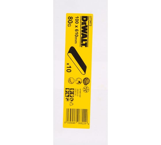 Шлифлента для дерева, краски (10 шт; 100х610 мм; К80) DEWALT DT 3672