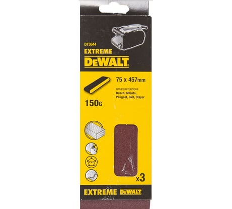 Шлифлента для дерева, краски (3 шт; 75х457 мм; К150) DEWALT DT 3644