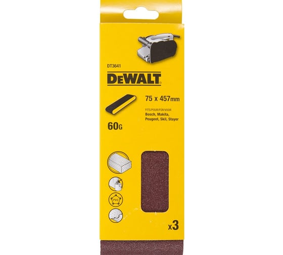 Шлифлента для дерева, краски (3 шт; 75х457 мм; К60) DEWALT DT 3641 1