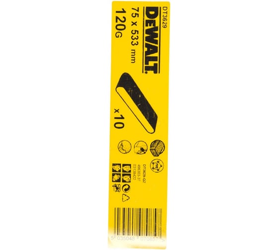 Шлифлента для дерева, краски (10 шт; 75х533 мм; К120) DEWALT DT 3629