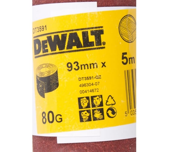 Шлифлист в рулоне для дерева, краски (93 мм х 5 м; К80) DEWALT DT 3591