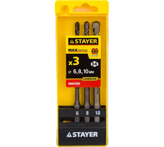 Набор буров MASTER по бетону (3 шт; 6,8,10х160 мм; SDS-Plus) STAYER 29250-H3