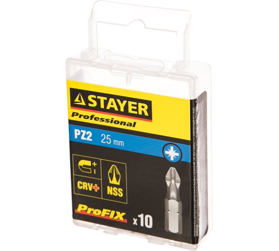 Биты PROFESSIONAL ProFix PZ2 (10 шт; 25 мм; C 1/4") STAYER 26221-2-25-10_z01