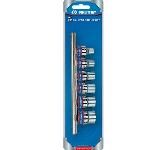 Набор торцевых головок (3/8", TORX Е-стандарт, Е8-Е18, 6 предметов) KING TONY 3106PR 1