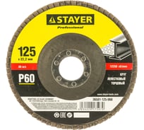 Круг шлифовальный лепестковый торцевой PROFI (125х22.2 мм; P60; тип КЛТ 1) STAYER 36581-125-060