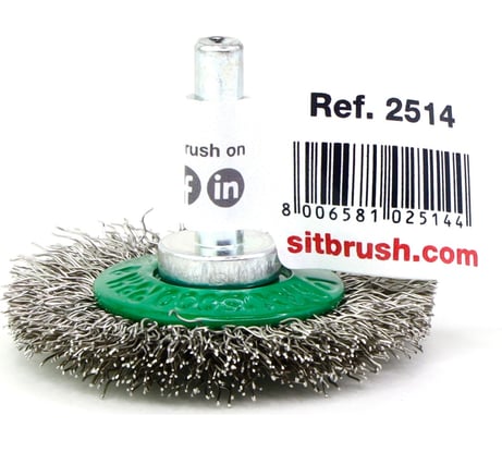 Щетка дисковая для дрели 50x9х6 мм, проволока гофрир. нержавеющая сталь 0.3 мм SIT 2514
