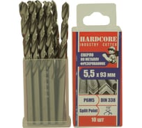 Сверло фрезерованное по металлу Industry cutter Р6М5, 5.5x93 мм, 10 шт Hardcore 146055