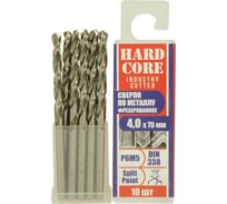 Сверло фрезерованное по металлу Industry cutter Р6М5, 4x75 мм, 10 шт Hardcore 146040