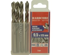 Сверло фрезерованное по металлу Industry cutter Р6М5, 9.5x125 мм, 5 шт Hardcore 146095