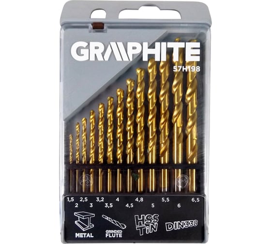 Набор сверл по металлу HSS-TiN 1.5-6.5 мм 13шт. GRAPHITE 57H198