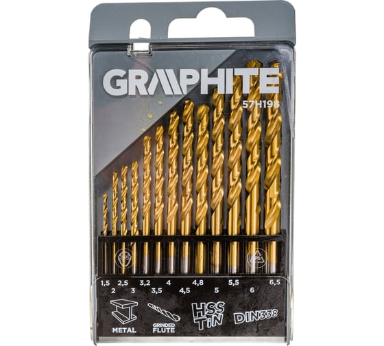 Набор сверл по металлу HSS-TiN 1.5-6.5 мм 13шт. GRAPHITE 57H198