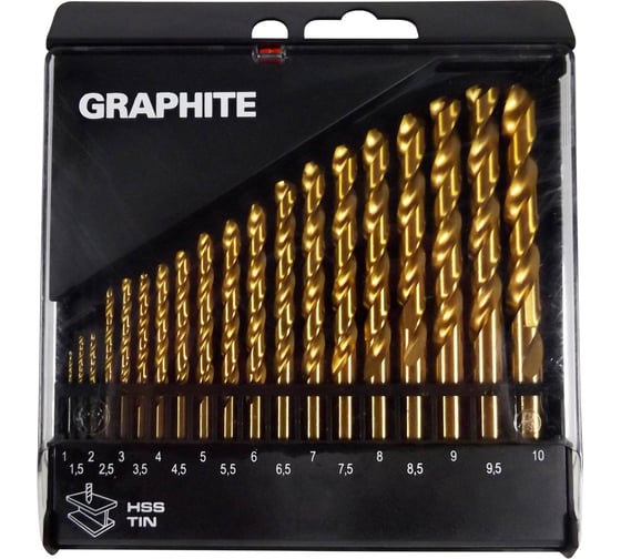 Набор сверл по металлу HSS-TiN 1.0-10 мм 19шт. GRAPHITE 57H199