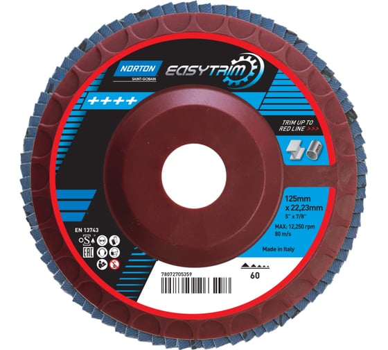 Круг лепестковый Easytrim 125x22 мм, P60, R842, цирконий NORTON 78072705359