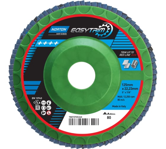 Круг лепестковый Easytrim 125x22 мм, P80, R842, цирконий NORTON 78072705360