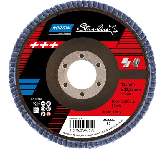 Круг лепестковый Starline 125x22 мм, R82B, P80 цирконий NORTON 78072716287
