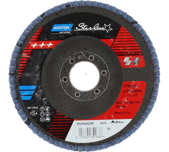Круг лепестковый Nsl по металлу 115x22 мм, P60 цирконий NORTON 66254492268