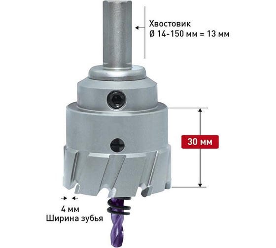Коронка с твердосплавными напайками в сборе Power-Max 30 (29х30 мм) Karnasch 20.1130-029
