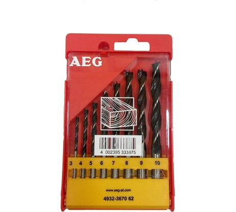 Набор трехточечных сверл по дереву DIN 7487E (8 шт.) AEG 4932367062